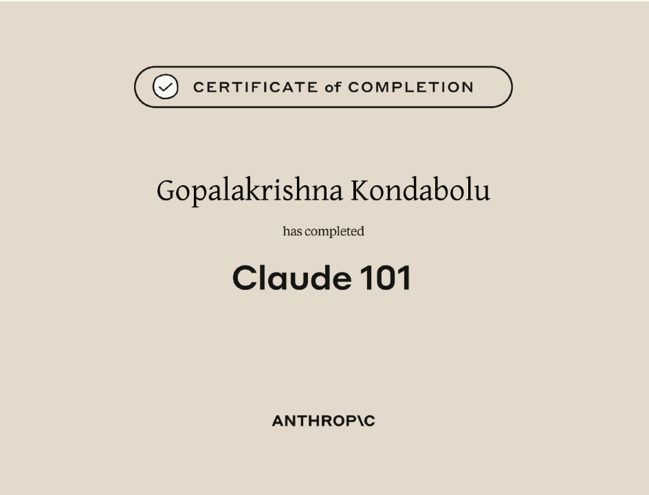 Anthropic Claude 101 Certificate