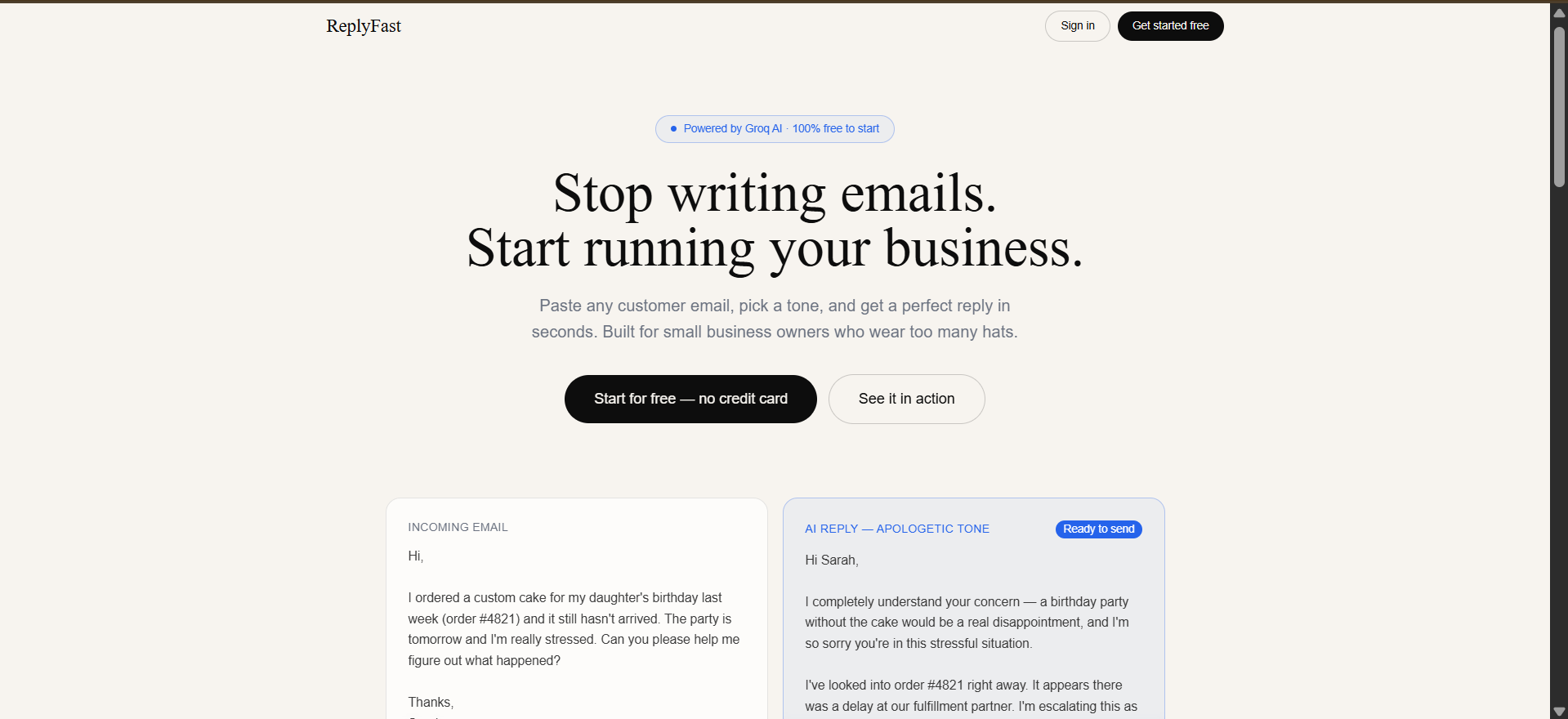 ReplyFast Email Application Screen