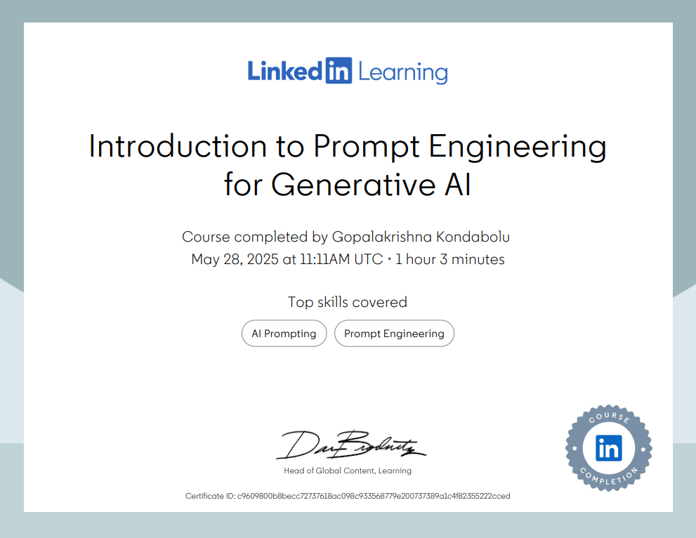 LinkedIn Learning Prompt Engineering Certificate